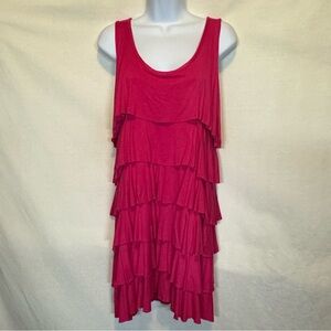 F-103‎ Ashley by Design Pink Ruffled Sleeveless Racer Back MIDI Dress Size L